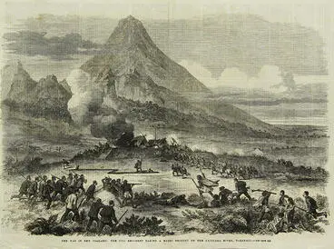 "The War in New Zealand. The 57th Regiment taking a Maori Redoubt on the Katikara River, Taranaki" Image: "The War in New Zealand. The 57th Regiment taking a Maori Redoubt on the Katikara River, Taranaki"