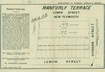 Image: Sale of fourteen town lots, Ranfurly Terrace and Lemon Street New Plymouth [poster]