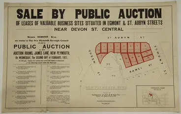 Image: Sale by Public Auction of Leases of Valuable Business Situated in Egmont and St Aubyn Streets near Devon Street Central [poster]