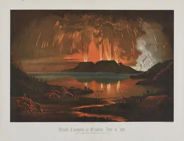 Image: Mount Tarawera in Eruption, June 10, 1886 (from the Native Village of Waitangi, Lake Tarawera, N.N.)