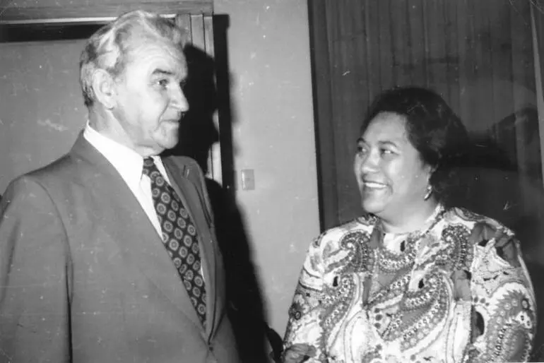 Image: Te Arikinui Dame Te Atairangikaahu and Mayor Ned Freeman