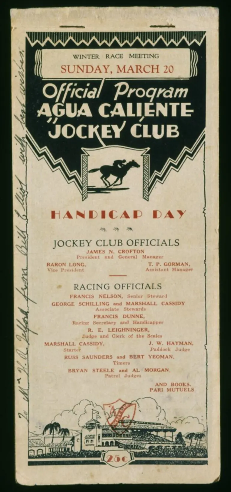 Image: Racing Programme - Agua Caliente Jockey Club, Winter Race Meeting, 20 Mar 1932