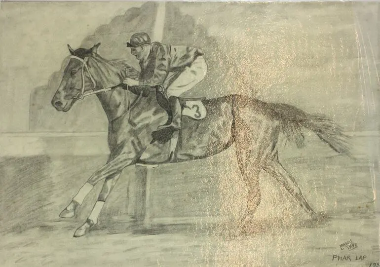 Image: Drawing - Les Mason, Phar Lap Winning the 1929 Rosehill Guineas, 1932