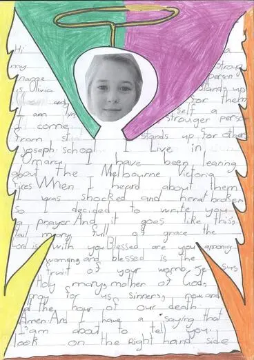 Image: Letter - Olivia to The Alfred Hospital Burns Unit, St. Joseph's School, Oamaru, New Zealand, Feb 2009