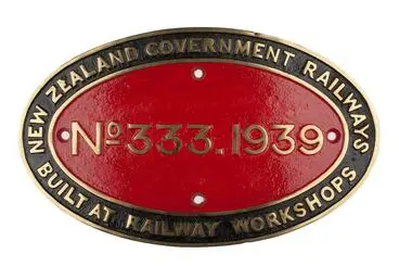Image: Locomotive Builders Plate - New Zealand Government Railways, Gracefield, New Zealand, 1939