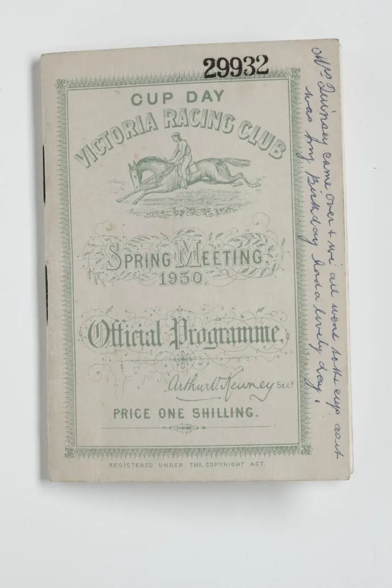 Image: Race Programme - Official Programme, Cup Day, Spring Meeting, Victorian Racing Club, 1930