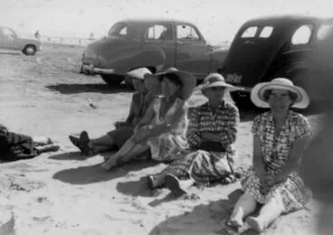 Image: Four ladies Sitting on Foxton Beach, c.1950