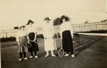 Image: Four Young Women on Tennis Court