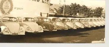 Image: Line of 12 VW cars for sale in car-yard (unidentified)