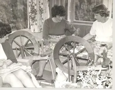 Image: Spinning & knitting group (3 unidentified women)