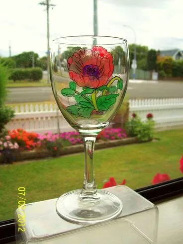 Image: Hand Painted Two Red poppies wine glasses
