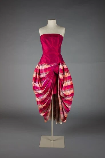 Image: Cerise evening gown with tartan skirt