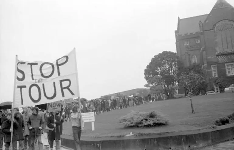 Image: Wellington University students march against 1970 Rugby tour to South Africa 