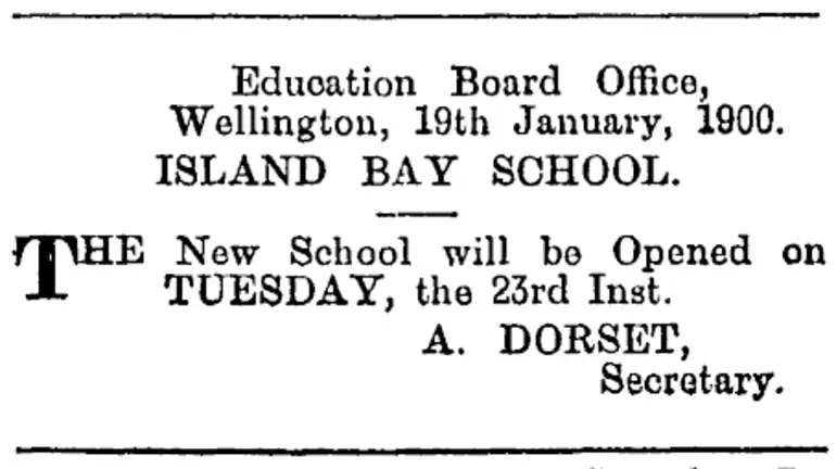 Image: Notice of the opening of Island Bay School