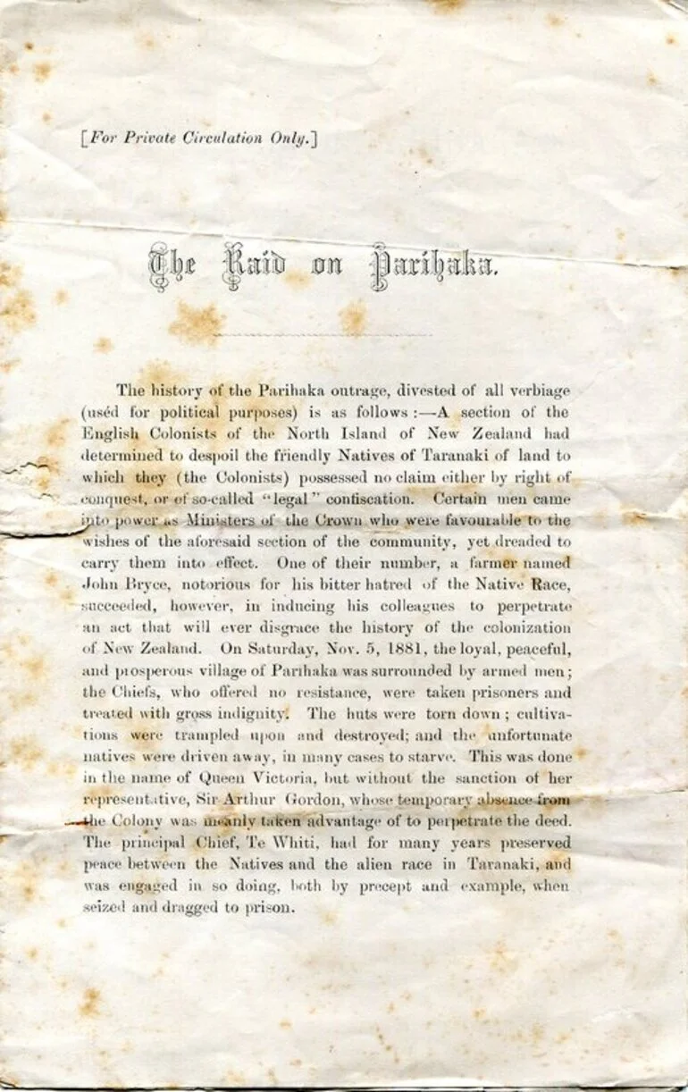 Image: The Raid on Parihaka, (Page 1/3) by Samuel Croumbie-Brown, 6 Nov 1881