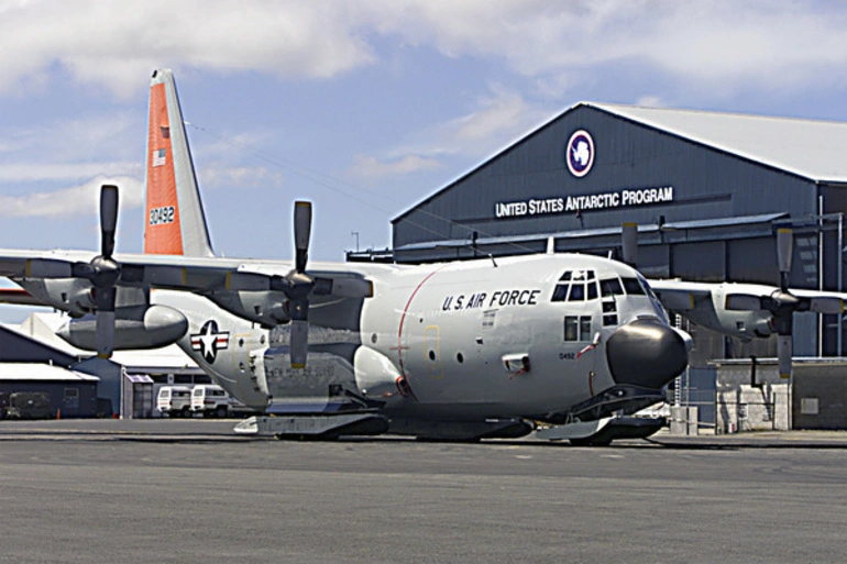 Image: A Lockheed LC-130H from the 109th Airlift Wing, New York Air National Guard parked on the ramp at Christchurch, New Zealand between deployments to the ICE in support of Operation DEEP FREEZE 2001 or to Amundsen-Scott station at the South Pole