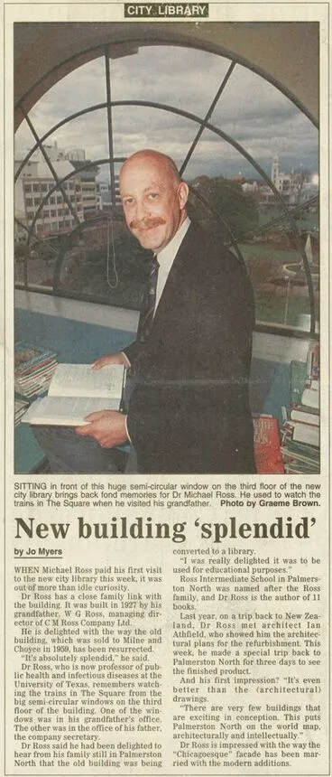 Image: Newspaper article on Dr Michael Ross in new Palmerston North City Library