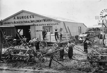 Image: A Burges's Manawatu Agricultural Implement Works & N Oates' Bicycles
