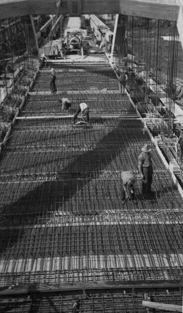 Image: Laying reinforcing rods for concrete decking on Fitzherbert Bridge