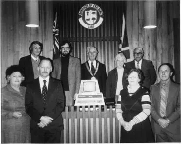 Image: Presentation of Computer to Feilding Library, c. 1981