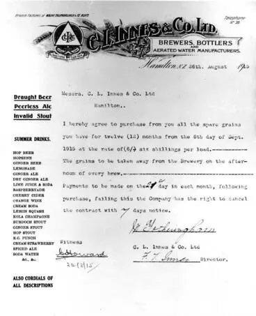 Purchase Agreement with C.L. Innes Image: Purchase Agreement with C.L. Innes