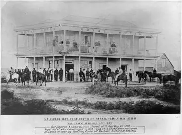 "Sir George Grey on balcony with Harris family May 1st 1866" Image: "Sir George Grey on balcony with Harris family May 1st 1866"