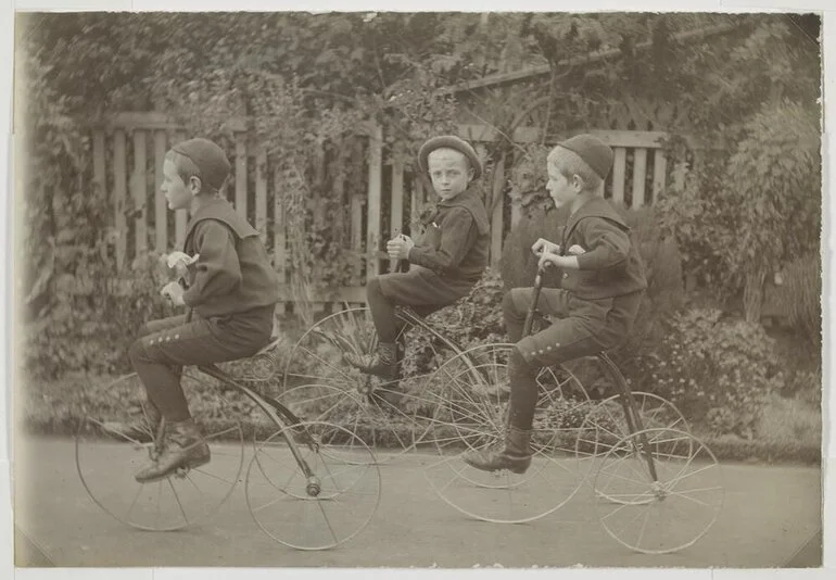 Image: Jack Scott, George Chapman and Bob Scott on tricycles