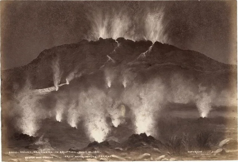 Image: Mount Tarawera in Eruption, June 10 1886. From near white Terrace