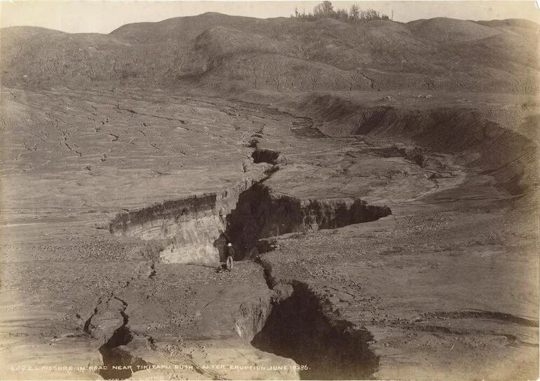 Image: Fissure in Road near Tikitapu Bush after Eruption June 10 1886