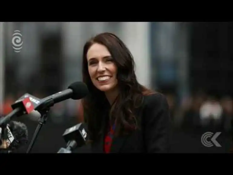 Image: Jacinda Ardern addresses adoring crowd after being sworn in as PM