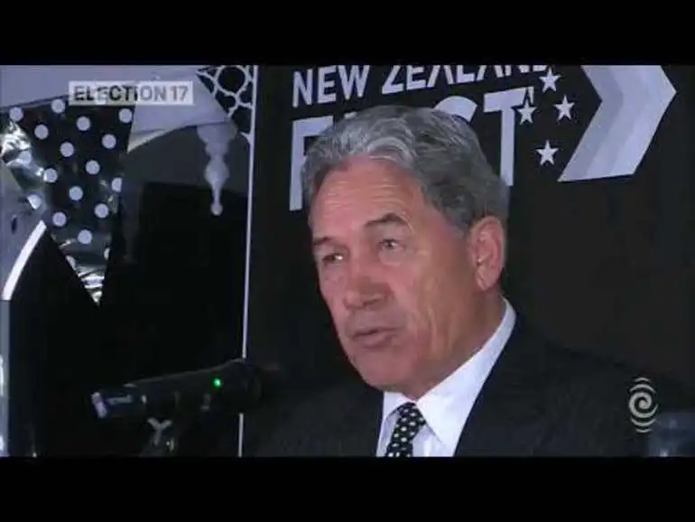 Image: New Zealand First leader Winston Peters speaks to supporters