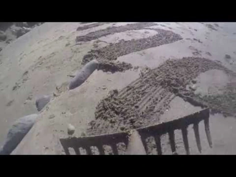 Image: Making beach calligraphy at Castor Bay