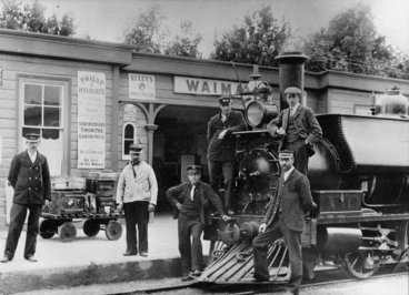 Waimate Railway Staff, Station and Locomotive Image: Waimate Railway Staff, Station and Locomotive