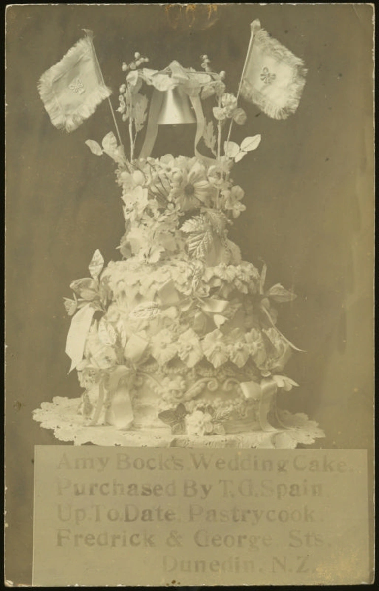 Image: Photographic postcard of Amy Bock's Wedding Cake