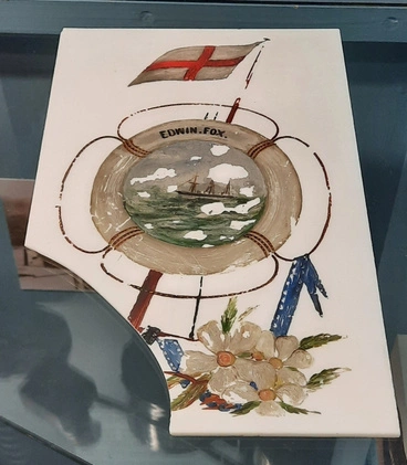 Piece of Broken Tile with Edwin Fox Painted on it - 1873 Voyage Image: Piece of Broken Tile with Edwin Fox Painted on it - 1873 Voyage