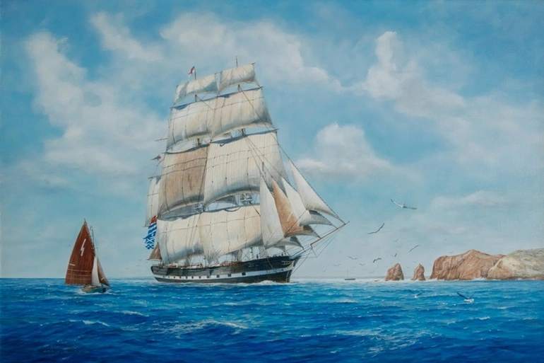 Image: Painting of the ship "Edwin Fox" off Tory Channel.