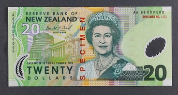 Reserve Bank of New Zealand 2000 Twenty Dollars Sixth Series Image: Reserve Bank of New Zealand 2000 Twenty Dollars Sixth Series
