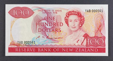 Reserve Bank of New Zealand 1981 One Hundred Dollars Fourth Series Image: Reserve Bank of New Zealand 1981 One Hundred Dollars Fourth Series