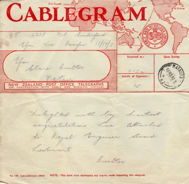 Image: Telegram, Clara Quilter to Thomas Quilter
