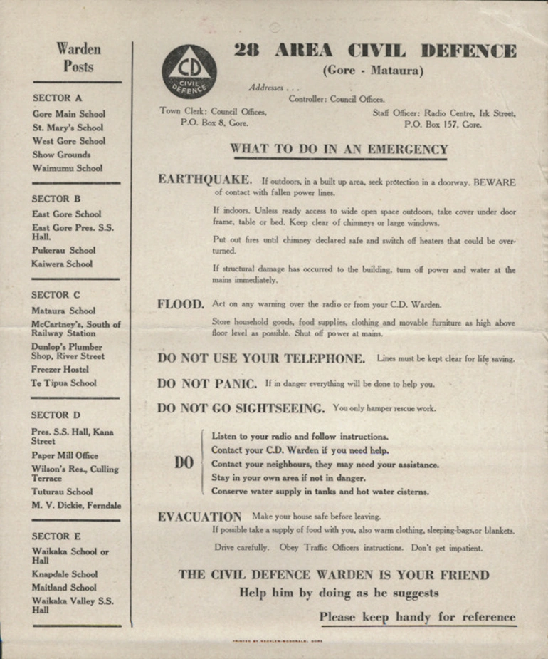 Image: Instruction card, Civil Defence, Area 28