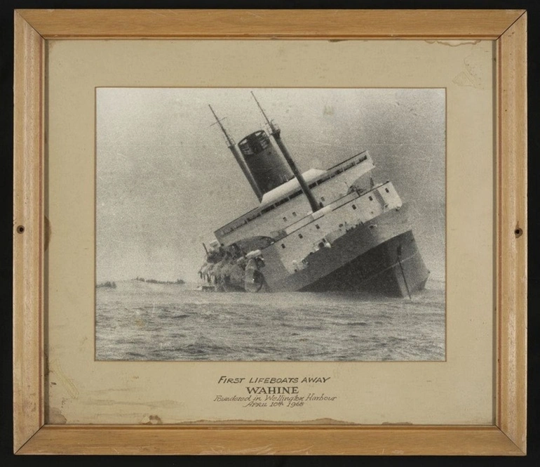 Image: The first lifeboats leaving the 'Wahine' as she sunk on 10 April 1968. Glazed, wooden frame.