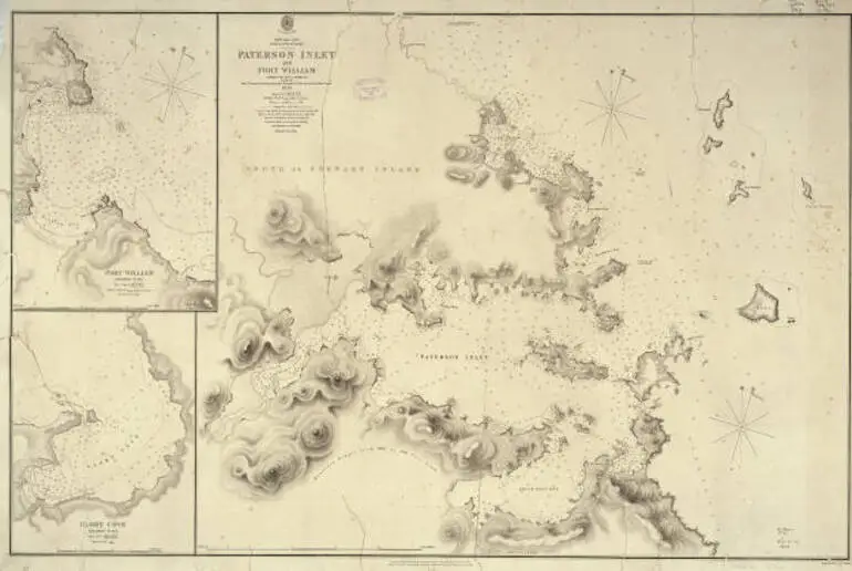 Image: Paterson Inlet and Port William, surveyed by Captn. J. L. Stokes, R.N. assisted by Messrs. F. J. Evans, Master, R. Bradshaw, Mate, R. Burnett, P. W. Oke & D. Pender Mastrs. Assists. 1849