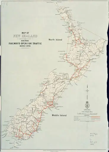 Image: Map of New Zealand shewing railways open for traffic March 1898