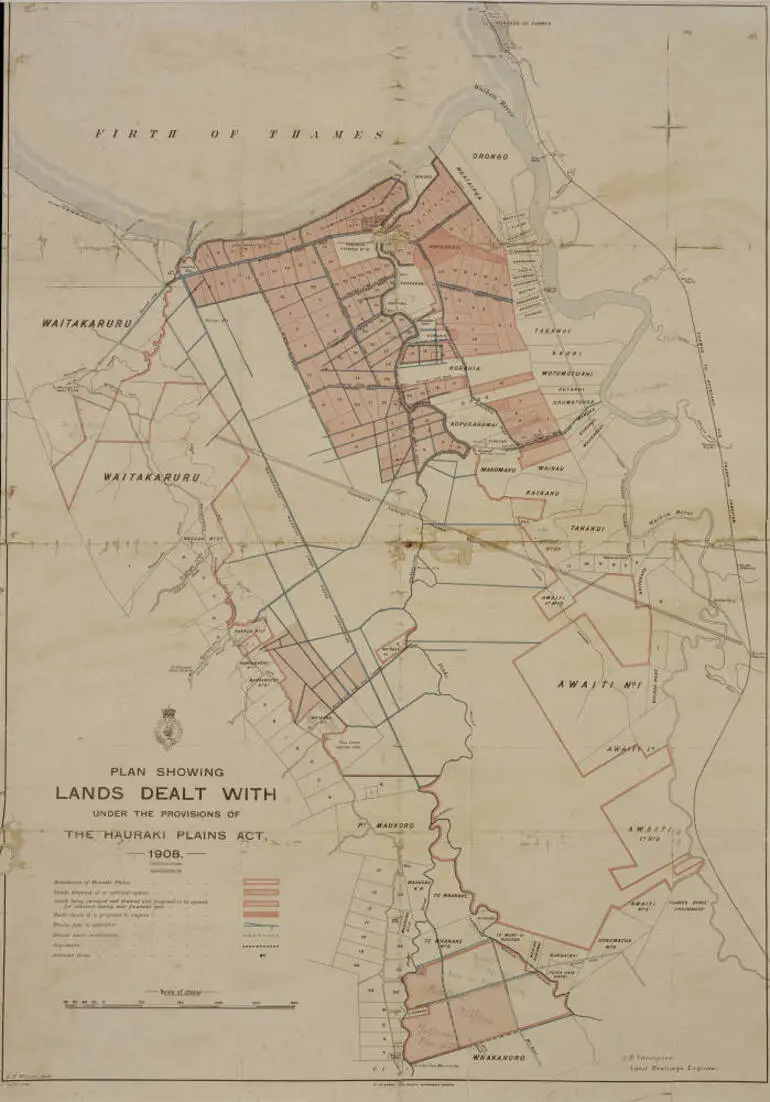 Image: Plan showing lands dealt with under the provisions of the Hauraki Plains Act, 1908