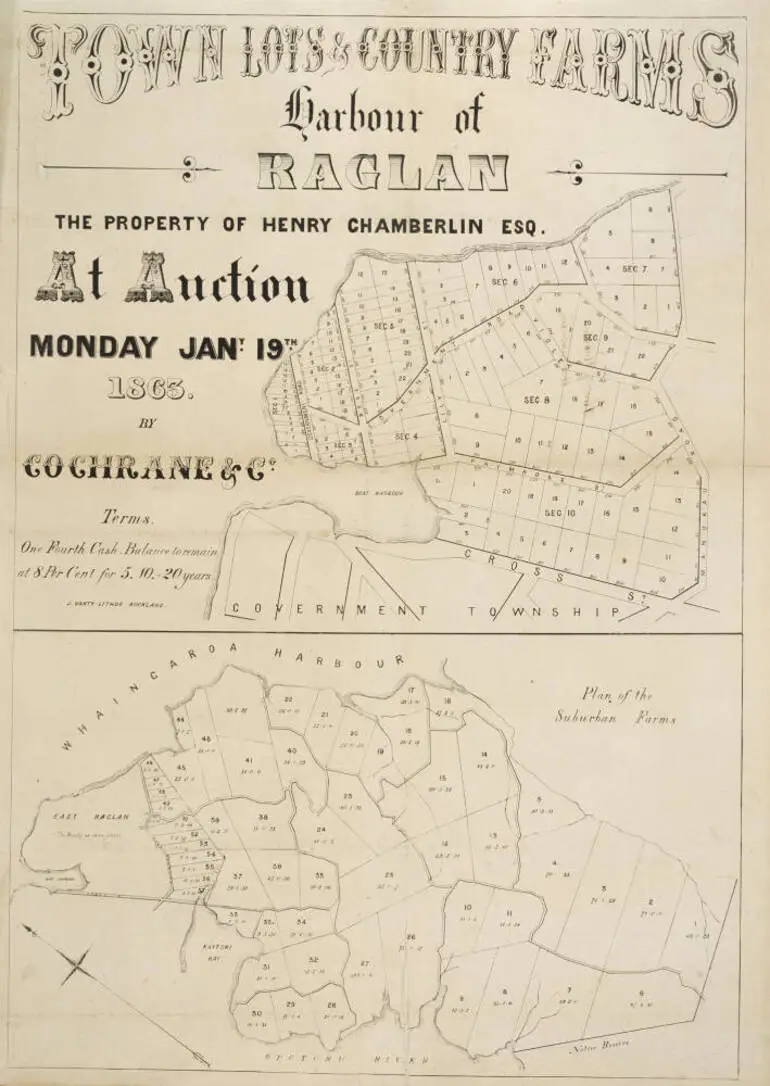 Image: Town lots and country farms harbour of Raglan