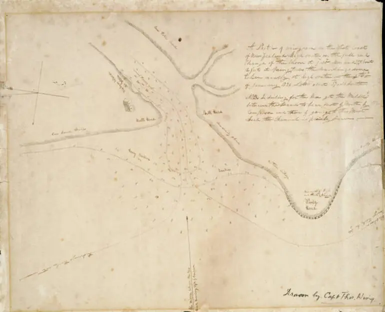 Image: Whaingaroa Harbour, sketch drawn by Captain Thomas Wing, January, 1836.