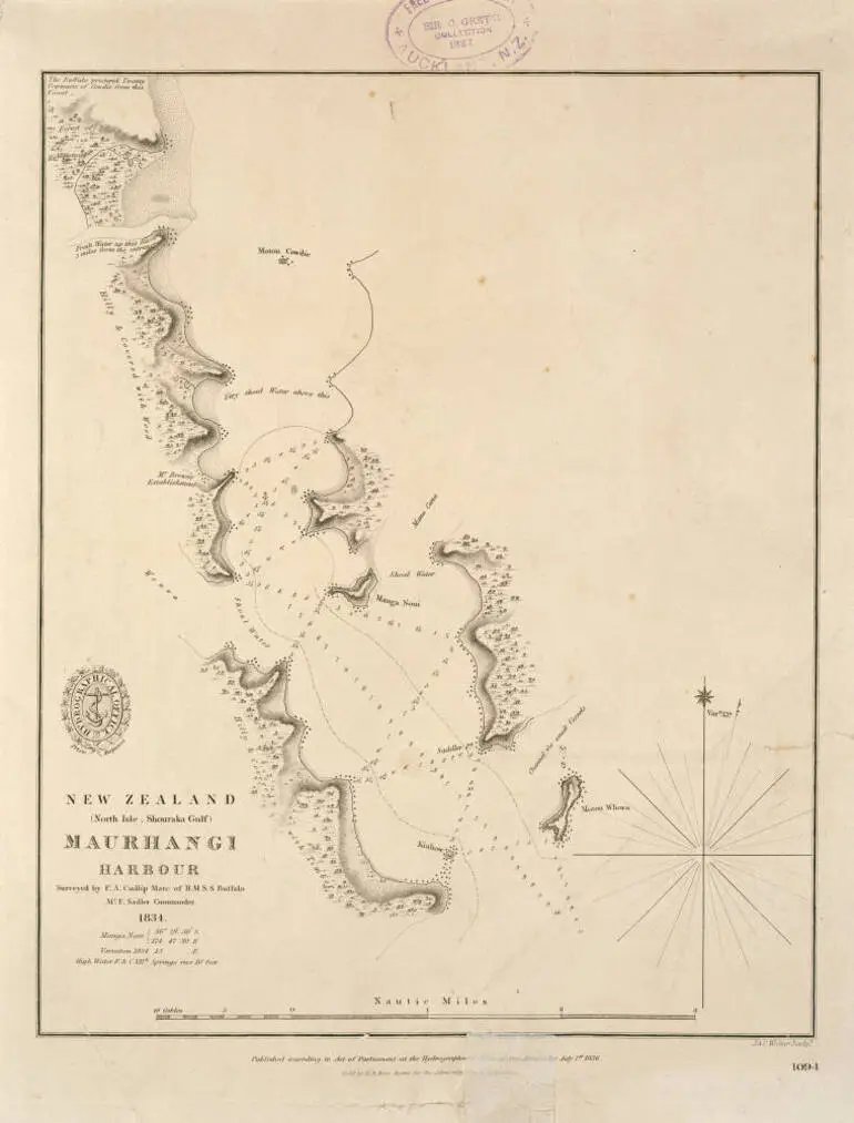 Image: Maurhangi Harbour, surveyed by F. A. Cudlip, Mate of H.M.S.S. Buffalo, Mr F. Sadler, Commander, 1834