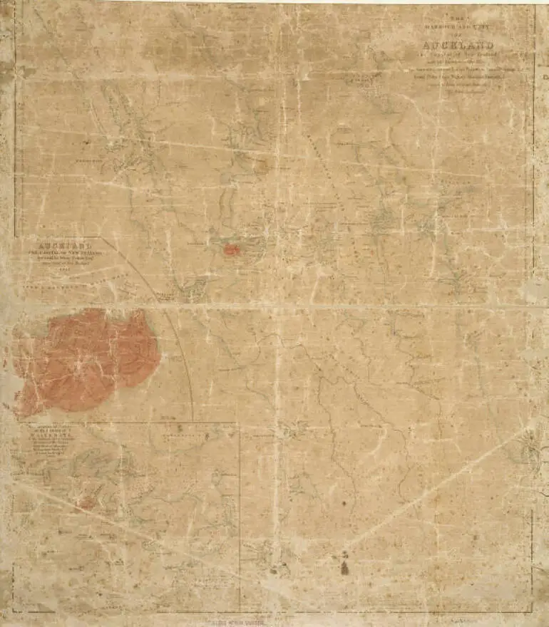 Image: The harbour and city of Auckland, the capital of New Zealand with the districts of the rivers Kai para, Waitemata, Tamaki, Waihou or Thames, Mercury Bay, Kawia, Piako, Waipa, Waikato, Manakao, Tauranga, etc., compiled from various surveys by John Arrowsmith.