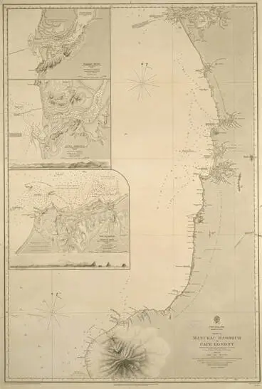 Image: Manukau Harbour to Cape Egmont, surveyed by B. Drury and the officers of H.M.S. Pandora. From New Plymouth to the Southward by Captn J. L. Stokes and the officers of H.M.S. Acheron