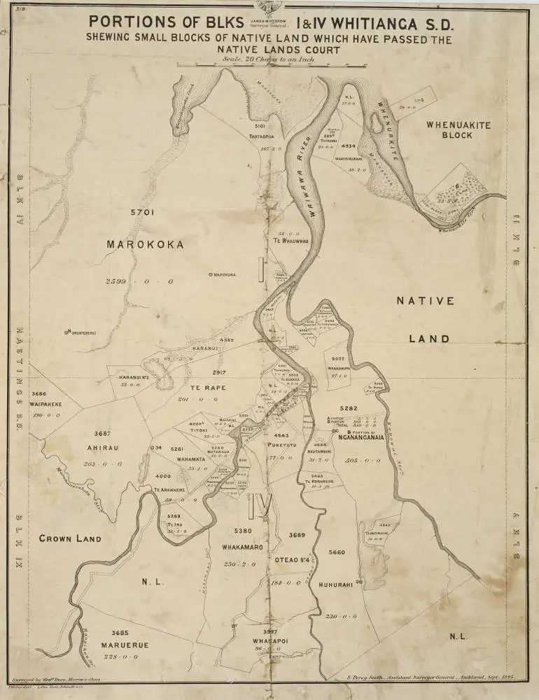 Image: Portions of Blks I & IV, Whitianga S.D. shewing small blocks of native lands which have passed the the Native Lands Court.